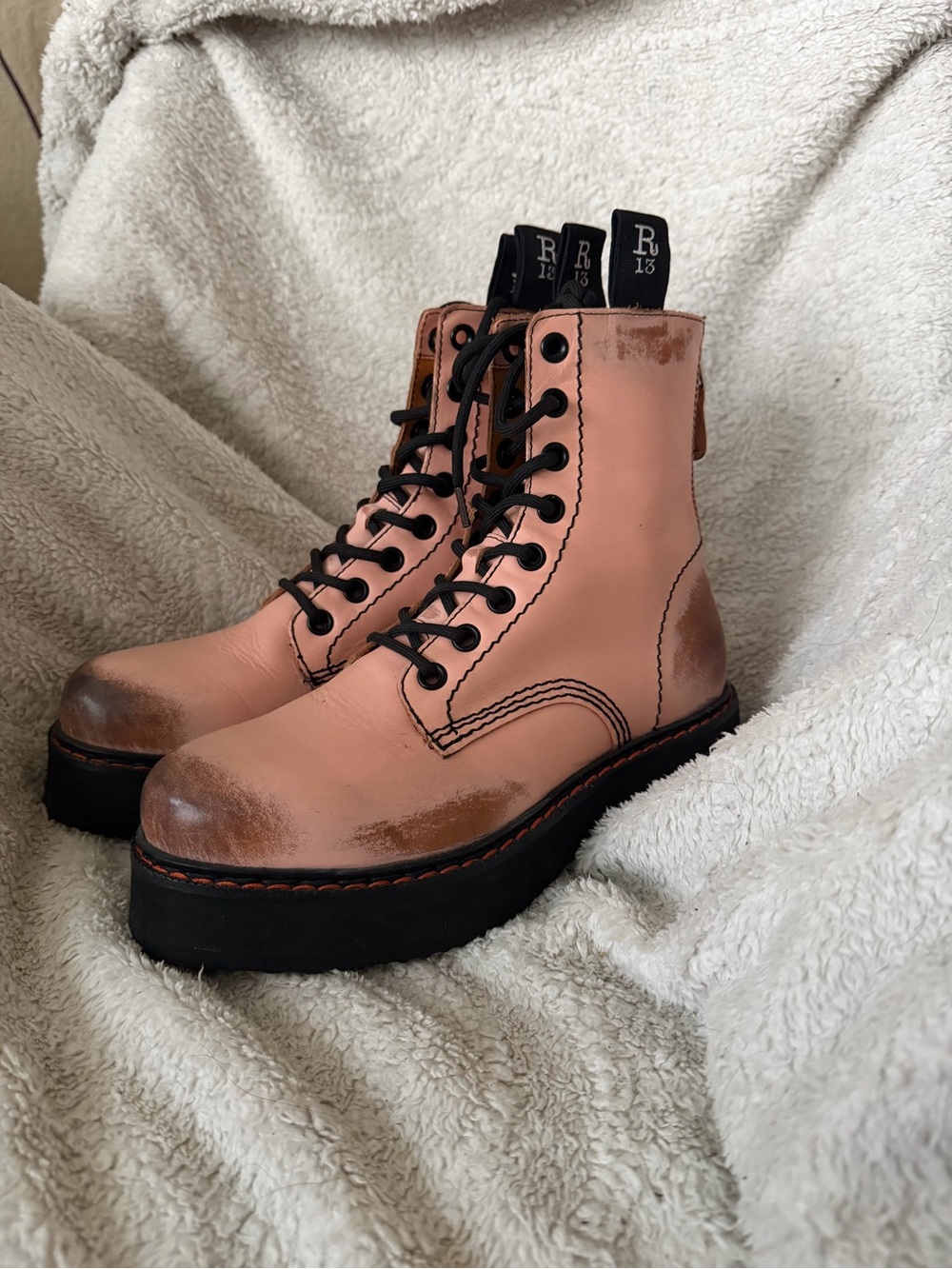 R13 R13 designer single stack leather “pink remove” boots